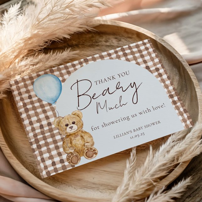 We Can Bearly Wait Teddy Bear Boy Baby Shower  Thank You Card (Creator Uploaded)