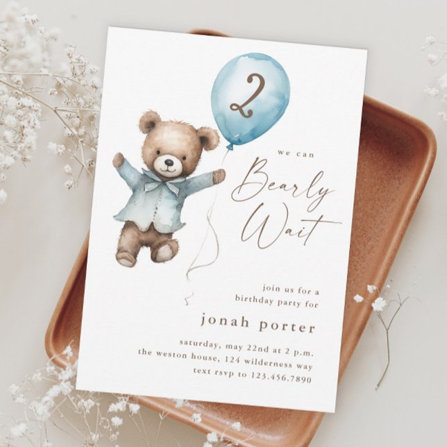 We Can Bearly Wait Teddy Bear Boys Birthday Party Invitation (We can bearly wait teddy bear boys birthday party invitations.)