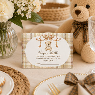 We Can Bearly Wait Teddy Bear Diaper Raffle Enclosure Card