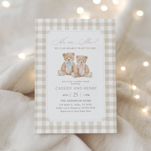 We Can Bearly Wait Teddy Bear Gender Reveal Invitation (Creator Uploaded)