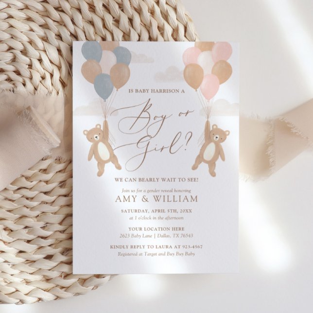 We Can Bearly Wait Teddy Bear Gender Reveal Invitation (Creator Uploaded)