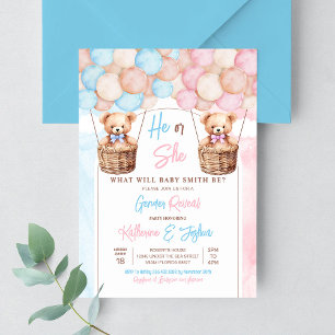 We Can Bearly Wait Teddy Bear Gender Reveal Invitation