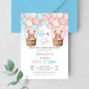 We Can Bearly Wait Teddy Bear Gender Reveal Invitation