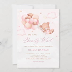 We Can Bearly Wait Teddy Bear Girl Baby Shower Inv Invitation