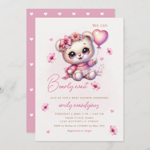 We Can Bearly Wait Teddy Bear Girl Baby Shower Invitation