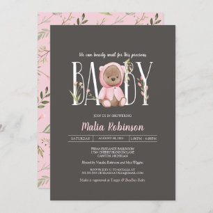 We Can Bearly Wait! Teddy Bear Girl Baby Shower Invitation