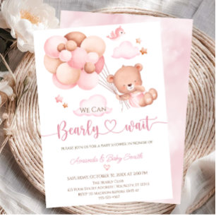 We can Bearly Wait Teddy Bear Girl Baby Shower Invitation
