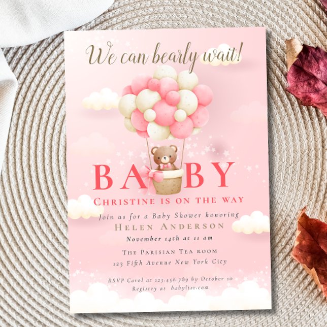 We can Bearly Wait Teddy Bear Girl Baby Shower Invitation (We can Bearly Wait Teddy Bear Girl Baby Shower Invitation)