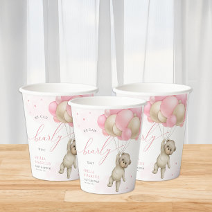 We Can Bearly Wait Teddy Bear Girl Baby Shower  Paper Cups