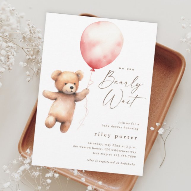 We Can Bearly Wait Teddy Bear Girls Baby Shower Invitation (We Can Bearly Wait Teddy Bear Girls Baby Shower Invitation.)