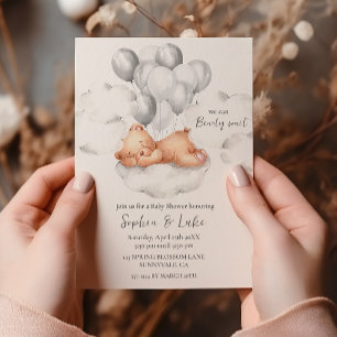 We can Bearly Wait Teddy Bear Grey Boy Baby Shower Invitation