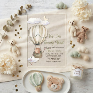 We Can Bearly Wait Teddy Bear Hot Air Balloon Acrylic Invitations