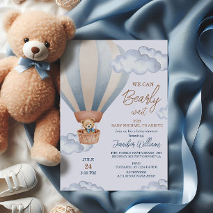 We Can Bearly Wait Teddy Bear Hot Air Balloon  Invitation