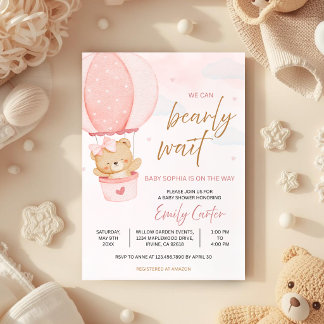 We Can Bearly Wait Teddy Bear Hot Air Balloon Invitation