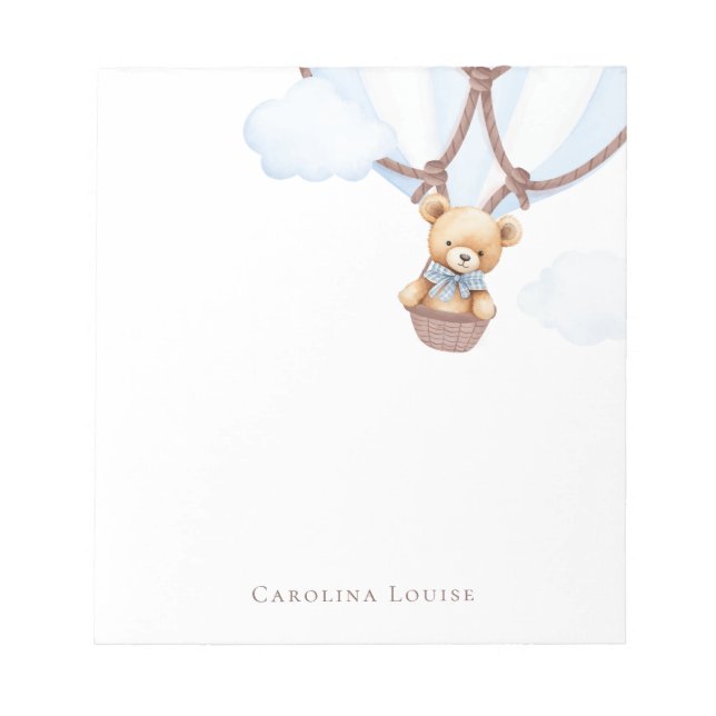 We Can Bearly Wait! Teddy Bear In Hot Air Baloon  Notepad (Front)