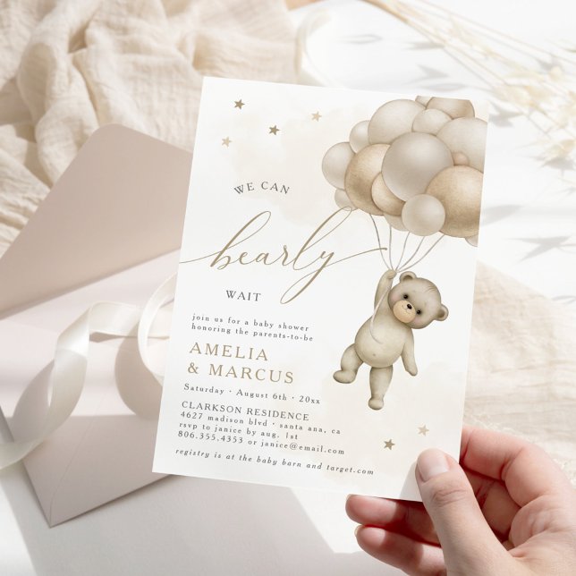 We Can Bearly Wait Teddy Bear Neutral Shower Invitation (Creator Uploaded)