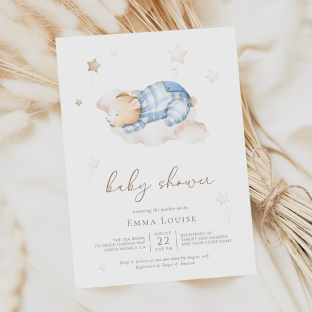 We can Bearly Wait Teddy Bear On Cloud Baby Shower Invitation (Creator Uploaded)