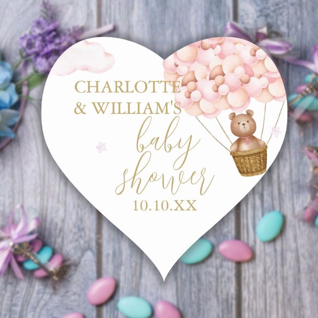 We Can Bearly Wait Teddy Bear Pink Baby Shower Heart Sticker (Creator Uploaded)
