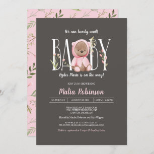 We Can Bearly Wait! Teddy Bear Pink Baby Shower Invitation