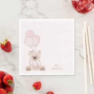 We Can Bearly Wait Teddy Bear Pink Baby Shower Napkin