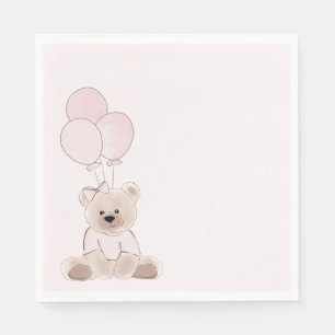 We Can Bearly Wait Teddy Bear Pink Baby Shower Napkin