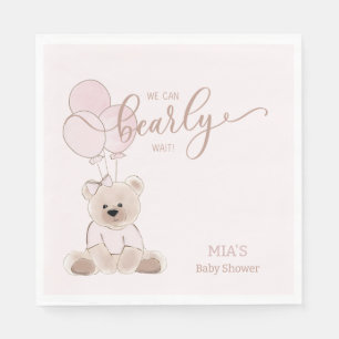 We Can Bearly Wait Teddy Bear Pink Baby Shower Napkin