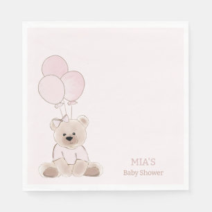 We Can Bearly Wait Teddy Bear Pink Baby Shower Napkin