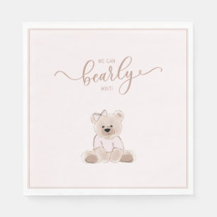 We Can Bearly Wait Teddy Bear Pink Baby Shower Napkin