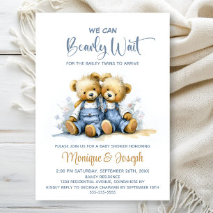 We Can Bearly Wait Teddy Bear Twins Baby Shower Invitation