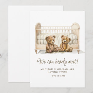 We Can Bearly Wait Teddy Bear Twins Pregnancy Invitation