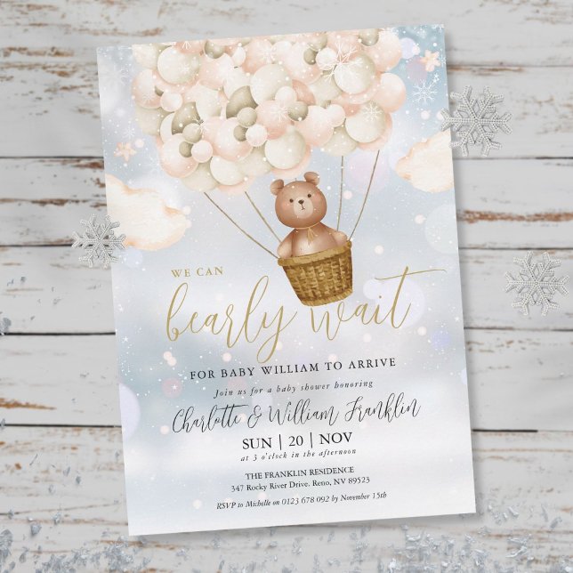 We Can Bearly Wait Teddy Bear Winter Baby Shower Invitation (Creator Uploaded)