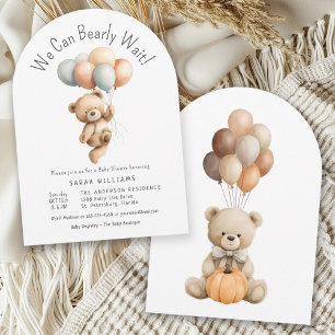 We Can Bearly Wait Teddy Bear with Balloons Invitation
