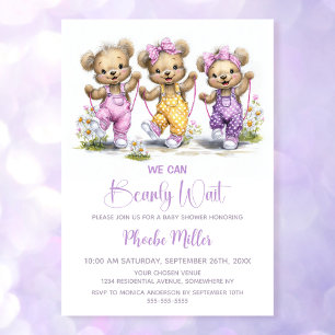 We Can Bearly Wait Teddy Bears Wearing Overalls Invitation