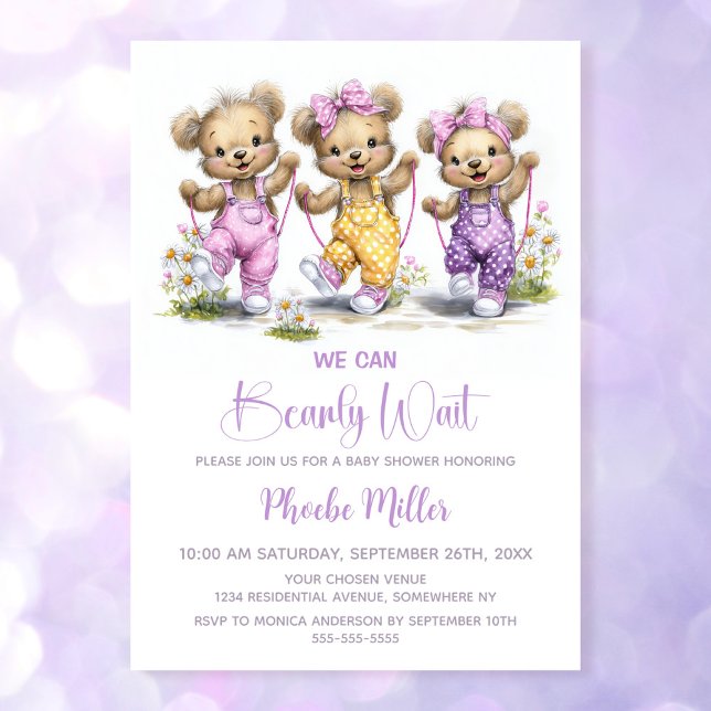 We Can Bearly Wait Teddy Bears Wearing Overalls Invitation (Creator Uploaded)