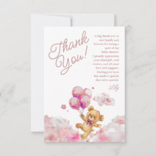 We Can Bearly Wait Teddy Pink Girl Baby Shower Thank You Card