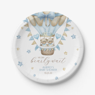We Can Bearly Wait Twin Boy Baby Shower Paper Plate