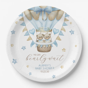 We Can Bearly Wait Twin Boy Baby Shower Paper Plate