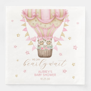 We Can Bearly Wait Twin Girl Baby Shower Napkin