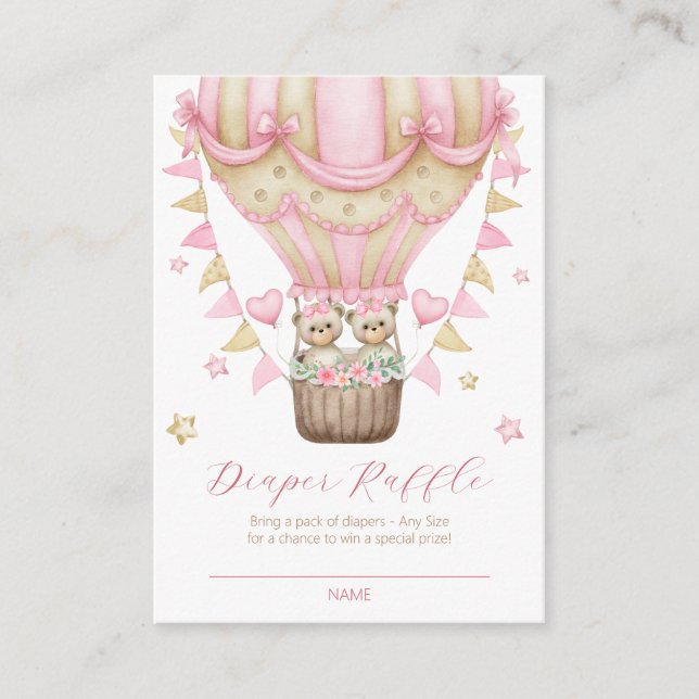 We Can Bearly Wait Twin Girl Diaper Raffle Enclosure Card (Front)