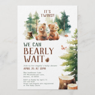 We Can Bearly Wait Twins Baby Shower Invitation