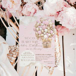 We Can Bearly wait Twins Girl Baby Shower Invitation