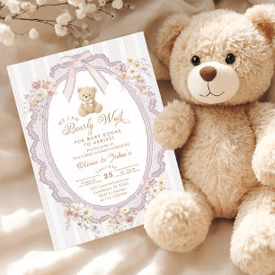 We Can Bearly Wait Vintage Bow Bear Baby Shower Invitation
