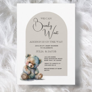 We Can Bearly Wait Watercolor Bear Baby Shower Invitation