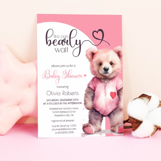 We can bearly wait watercolor bear Baby Shower Invitation (Creator Uploaded)