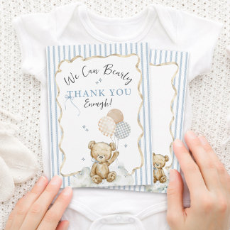 We Can Bearly Wait Watercolor Bear Boy Baby Shower Thank You Card