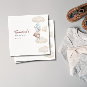 we can bearly wait watercolor blue baby shower napkin