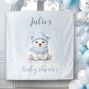 We Can Bearly Wait Winter Boy Baby Shower Backdrop Tapestry