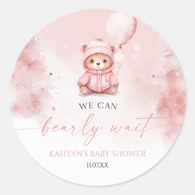We Can Bearly Wait Winter Teddy Bear Baby Shower Classic Round Sticker (Front)