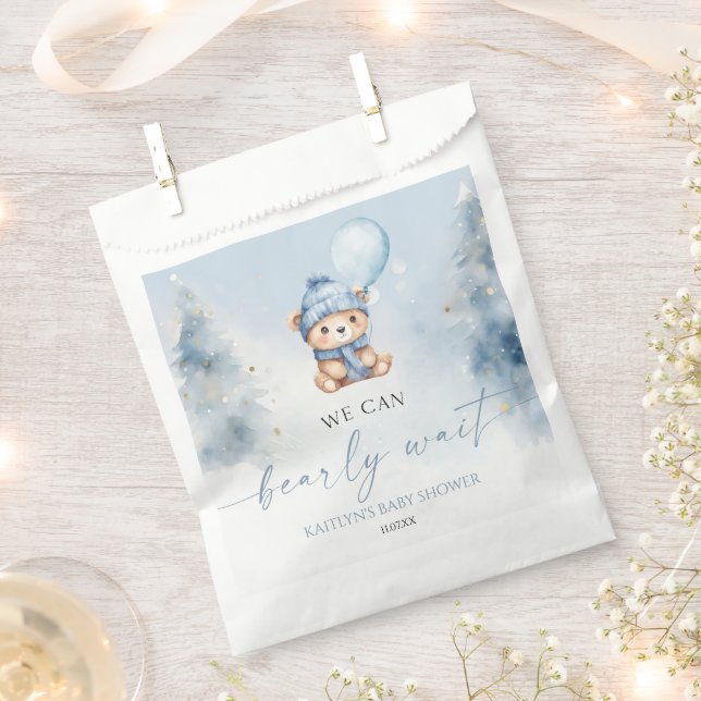 We Can Bearly Wait Winter Teddy Bear Baby Shower Favour Bags (Clipped)