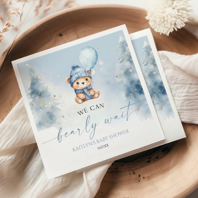 We Can Bearly Wait Winter Teddy Bear Baby Shower Napkin (Creator Uploaded)